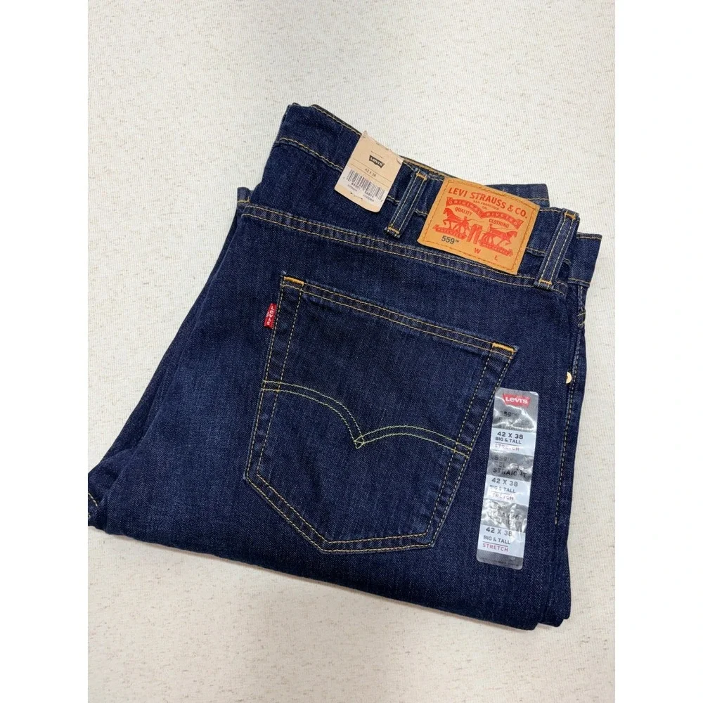 Levis 559 Relaxed Straight Jeans Mens 42x38 Big & Tall Dark Wash Stretch Denim